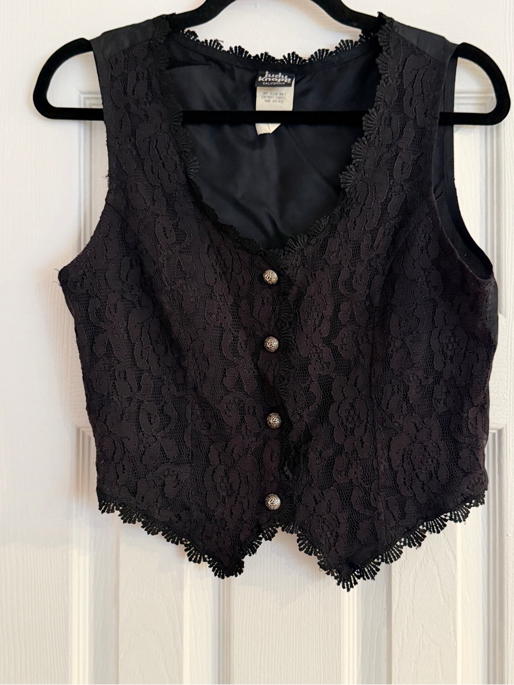 Vintage 1980’s Judy Knapp Black Lace Button-Front Women's Vest